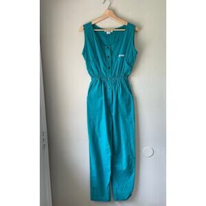 80s Vintage Emerald Green/Blue Utility Jumpsuit by IDEAS – Women’s Small